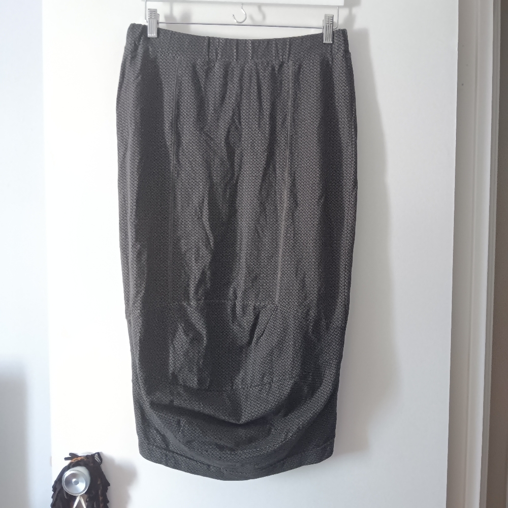 RUNDHOLZ BLACK LABEL Black + Grey Knit Cotton Print Tulle Bustle Back Skirt S